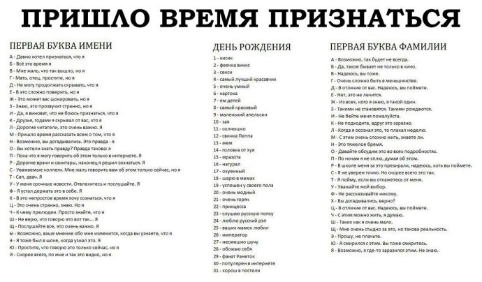 Пришло время признаться первая буква