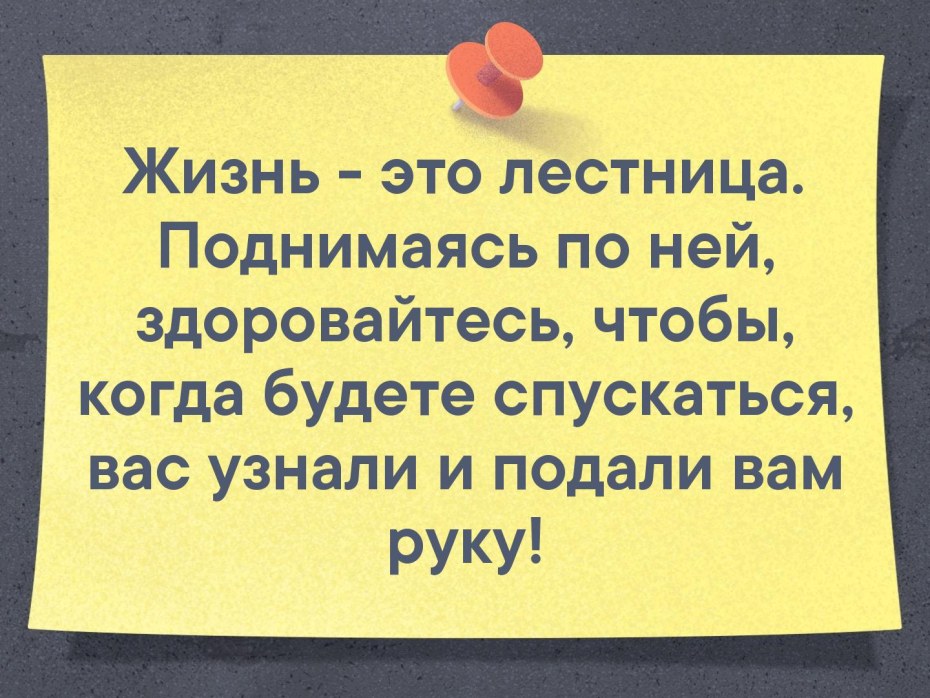 Жизнь это лестница и когда будешь подниматься по ней здоровайся