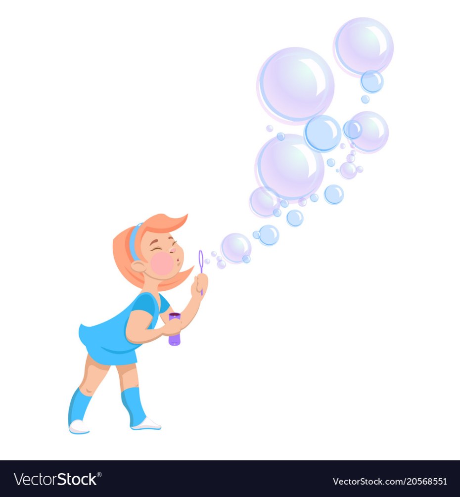 Мультяшный ребенок с мыльными пузырями