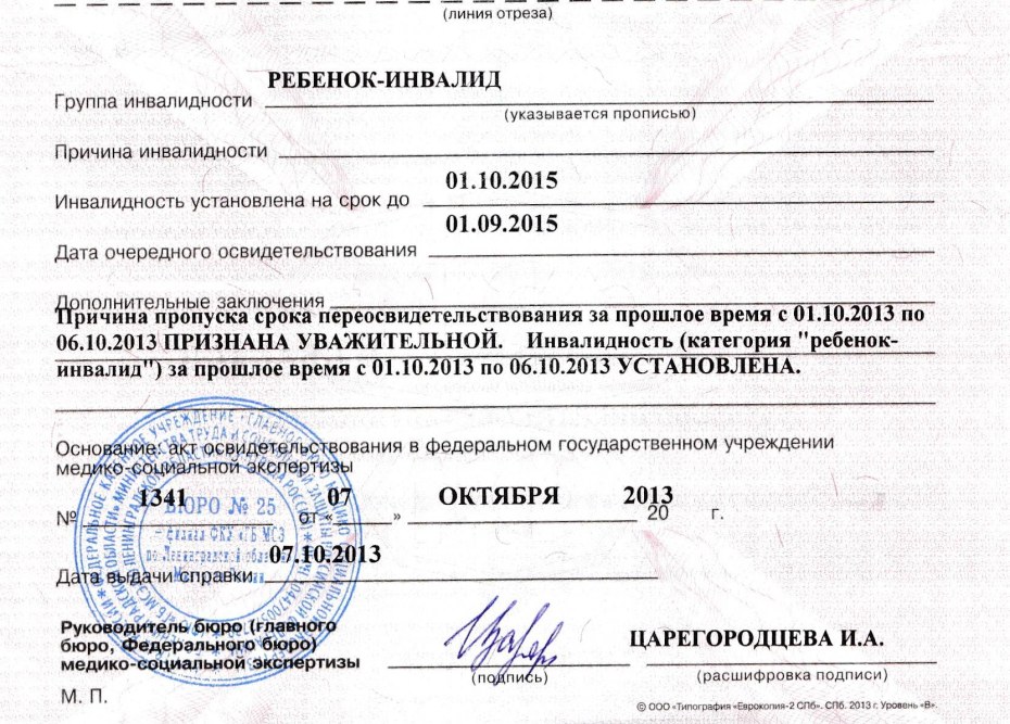 Справка об установлении инвалидности 2 группы